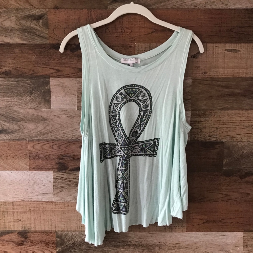 Light blue open-back tank